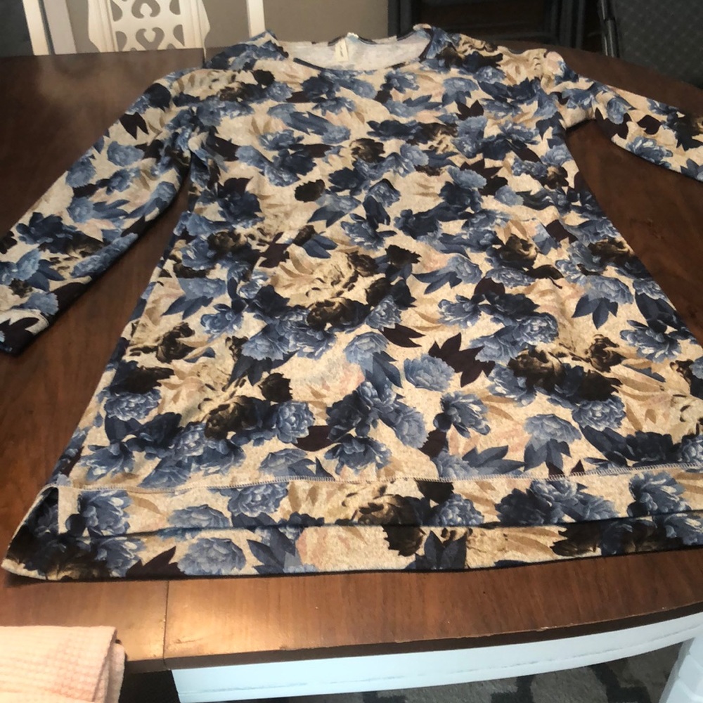 Blue and brown floral long sleeve dress